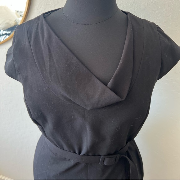 CALVIN KLEIN black stretch belted cowl-neck shift dress - Picture 2 of 5